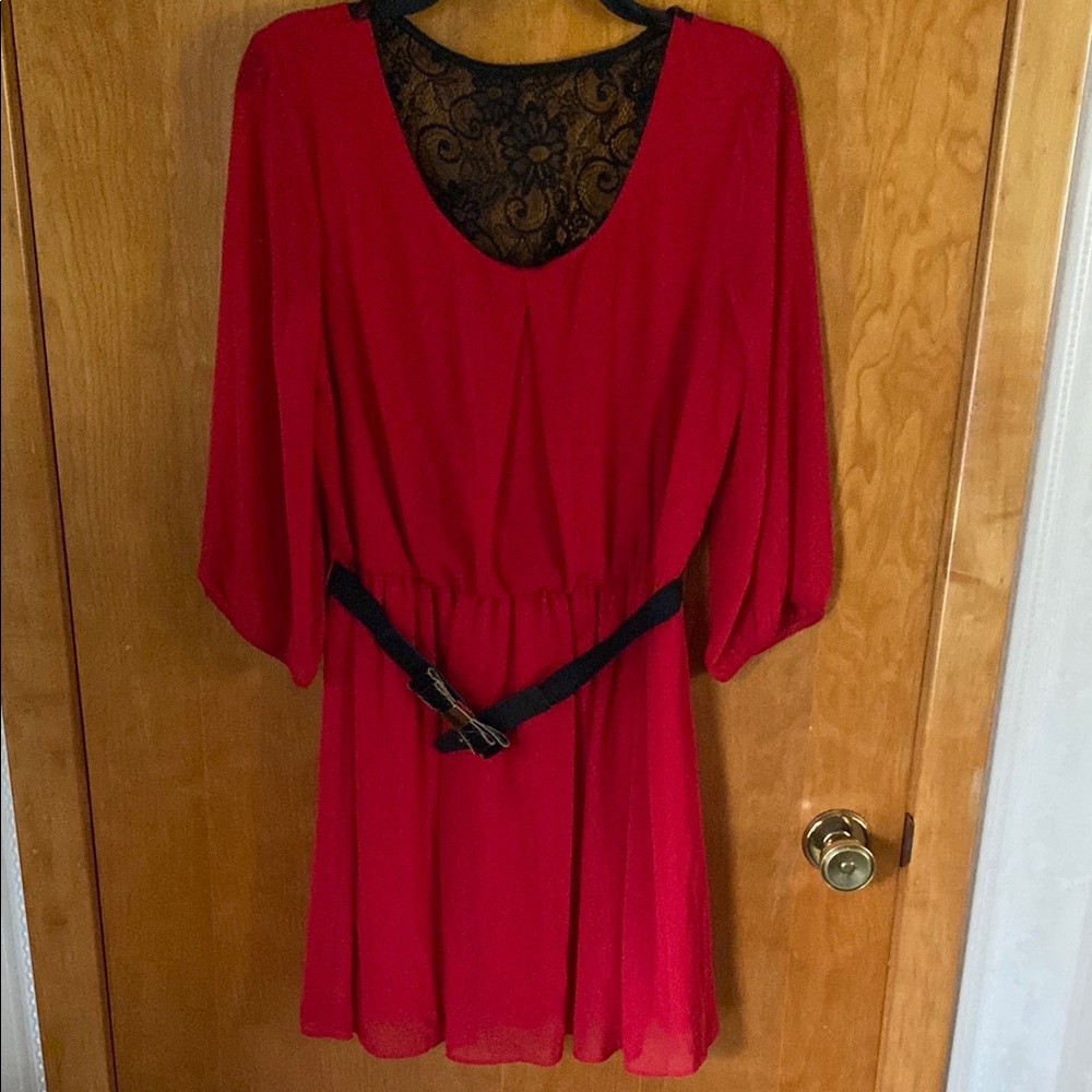 Red Dress with Black Lace Detail